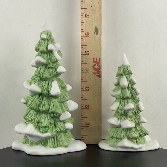 Dept 56 Heritage Village Accessories 2 Snow Capped Trees Made In Taiwan - Picture 7 of 8
